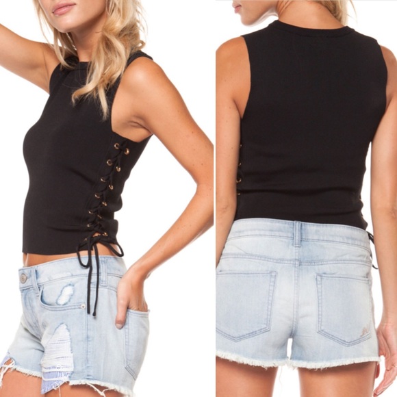 Dex Tops - Dex Sleeveless Sweater w/ Side Lace-Up Black M NWT